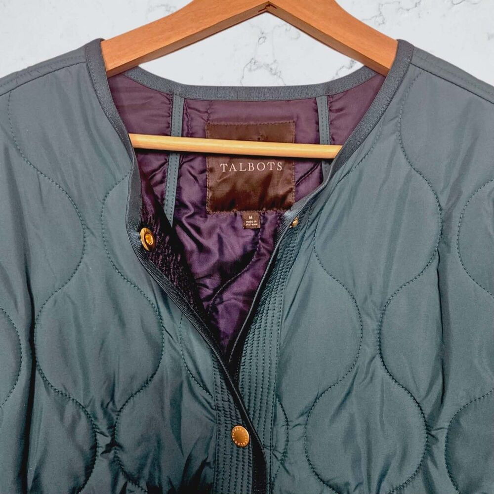 New Talbots Green Blue Quilted Lightweight Spring Fall Coat Jacket - Picture 8 of 10